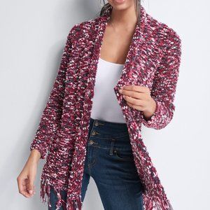 Venus Mauve Melange Fringe-Hem Open Cardigan S